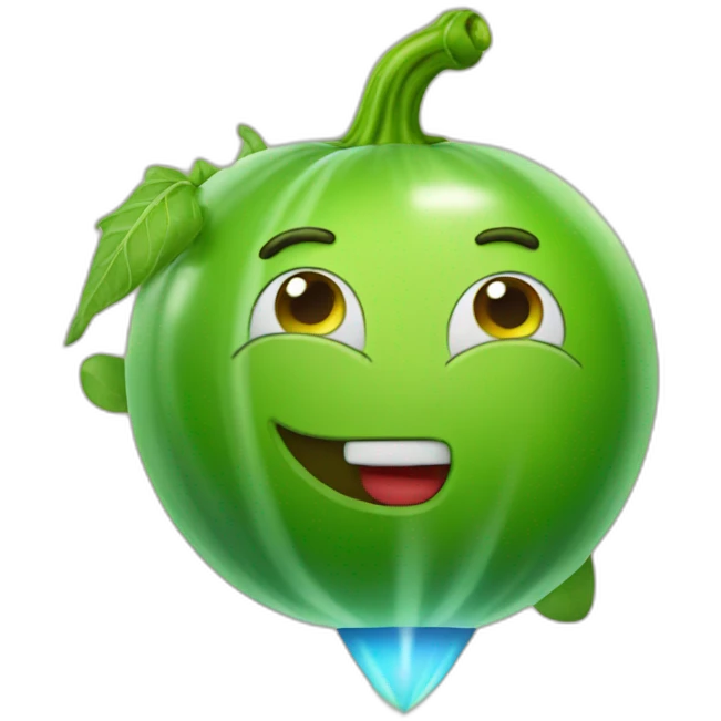 green tomato riding a rocket emoji