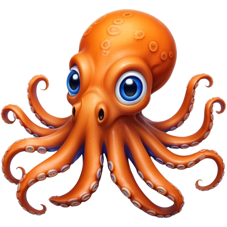 Cinematic Realistic Comical Octopus Portrait Emoji, Head tilted dramatically with an exaggeratedly amused expression, featuring a striking, glossy orange body adorned with bold blue rings and wide, expressive eyes brimming with playful disbelief; rendered with vivid natural textures and dynamic highlights, high shine, dramatic yet playful, styled with an air of cheeky ocean mischief, soft glowing outline, capturing the essence of a spirited and over‐the‐top octopus that looks ready to squirt ink its way into viral fame! emoji