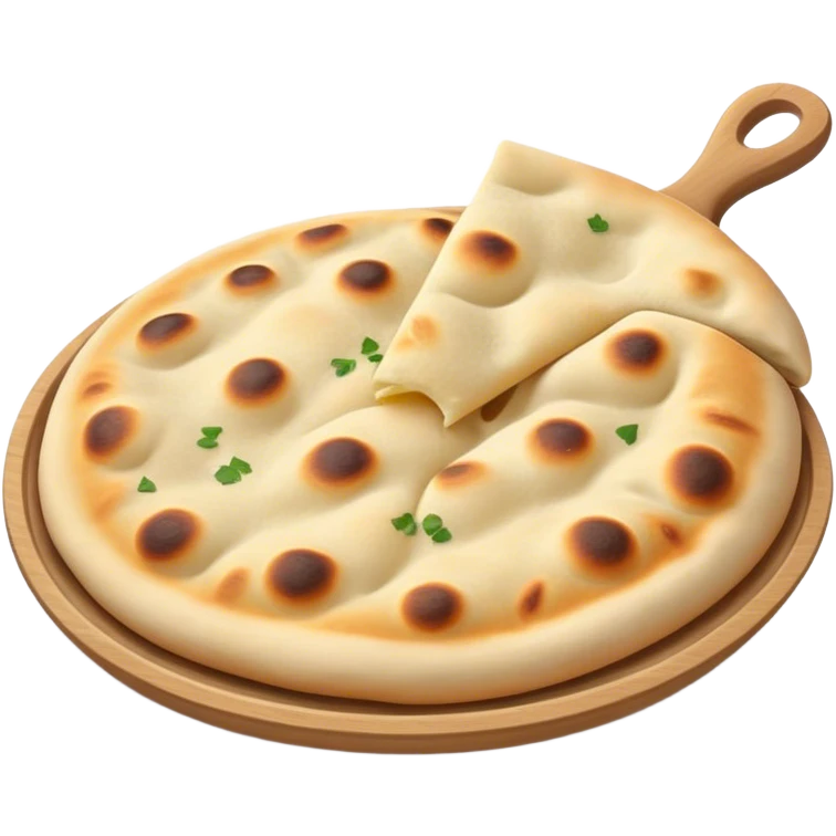 Cinematic Realistic Naan Bread Dish Emoji, showcasing soft, fluffy naan brushed with butter rendered with lifelike detail and inviting, warm lighting. emoji
