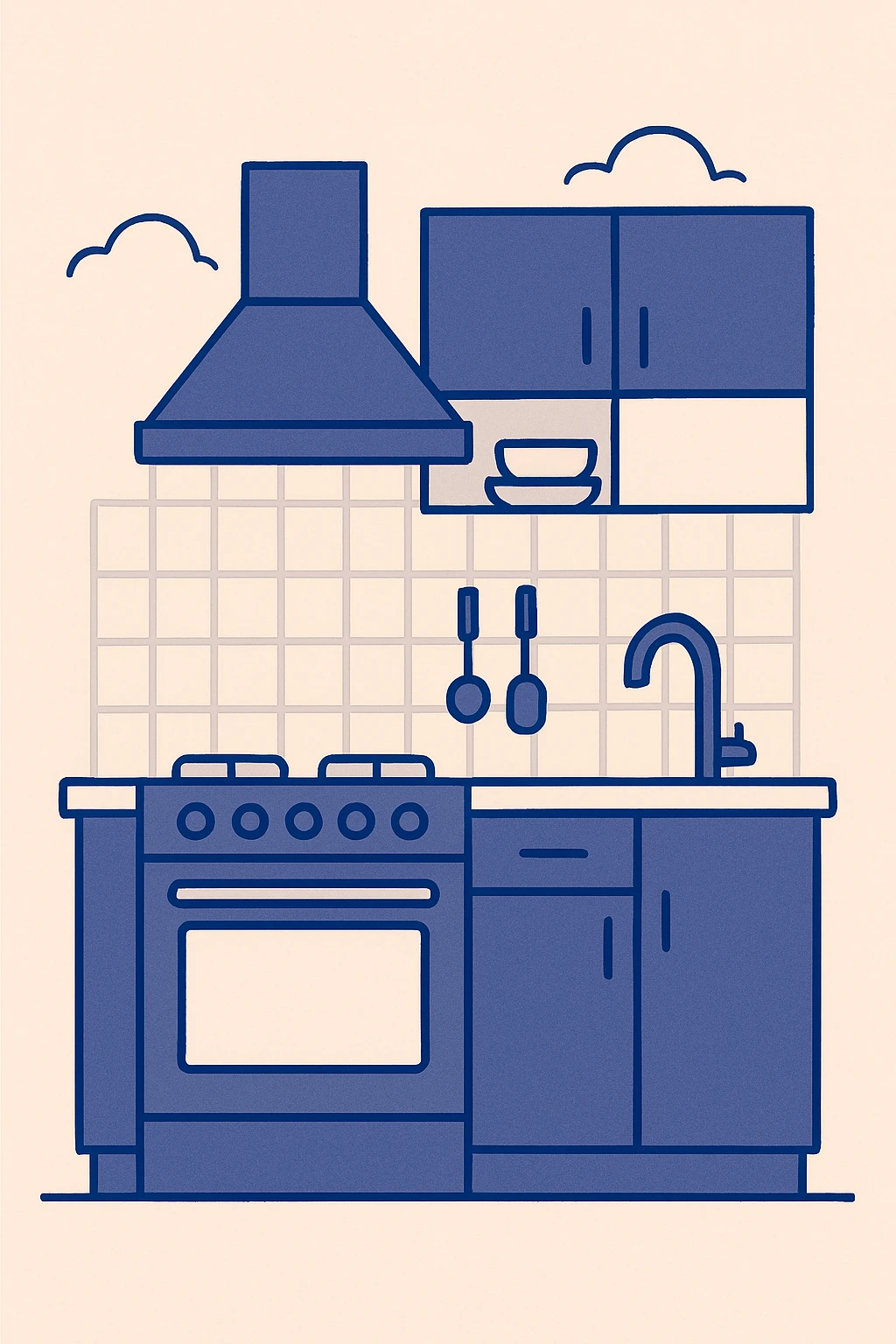kitchen room with stove, cabinets, and sink in a modern flat style illustration emoji