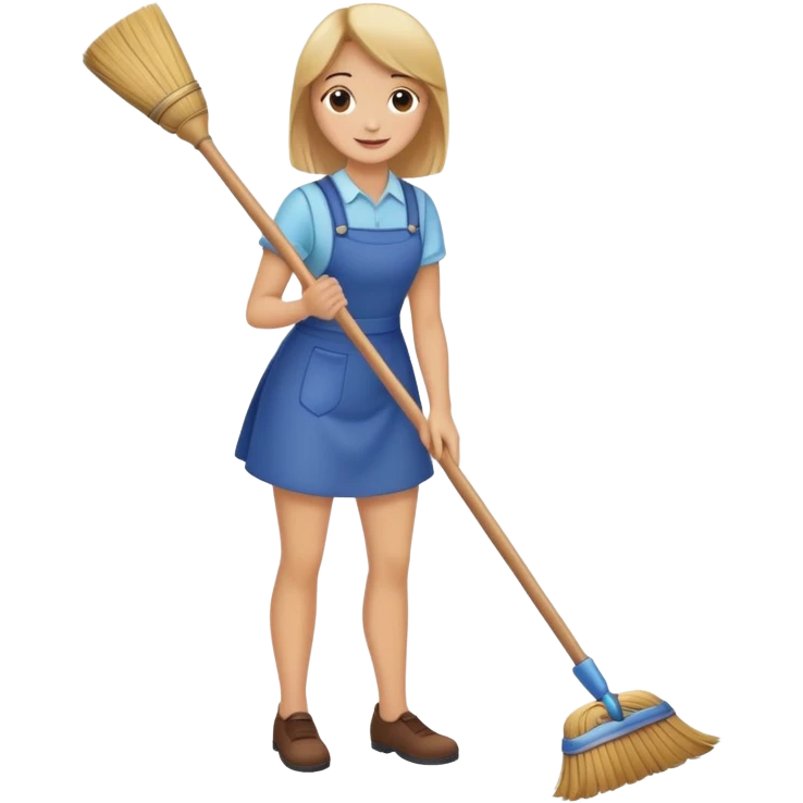 person sweeping the floor with a broom, cheerful and tidy emoji
