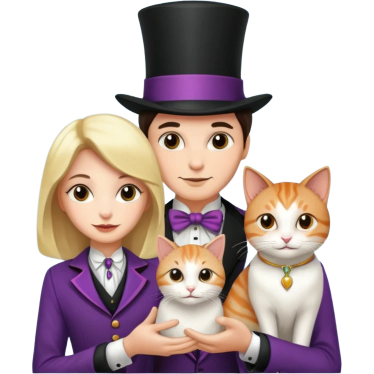 magician couple and their pet cat emoji