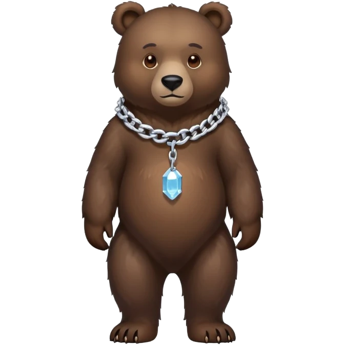Full-length dark bear with detailed fur, on all four legs, wearing only a clean simple ice chain collar, no pendants or attachments emoji