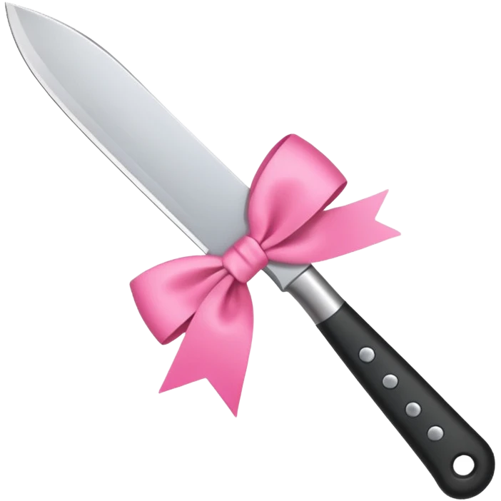 Kitchen knife with a pink bow tied around the handle, emoji style, simple, flat vector, white background, only one object emoji