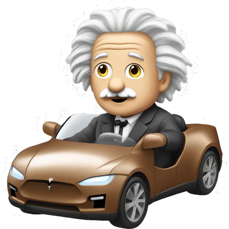 Einstein driving Tesla ￼ emoji