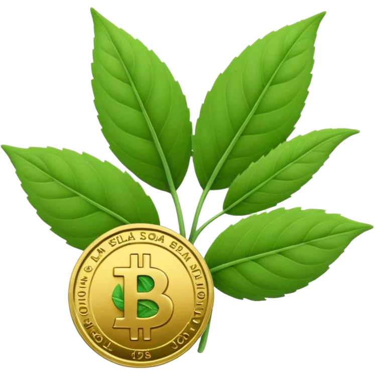 Crea un emoji que sea una hoja botánica (como un brote o una ramita de salvia) con un pequeño símbolo de dólar o una moneda de oro integrada en el centro. Estilo orgánico y profesional. emoji