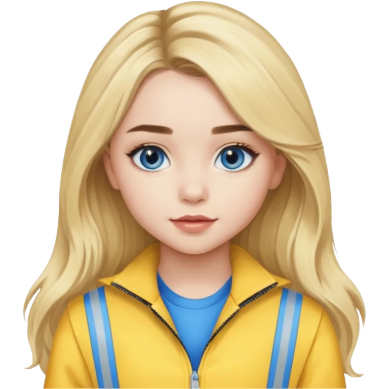 Sabrina Carpenter blue eyes, long blonde hair, yellow tour outfit emoji