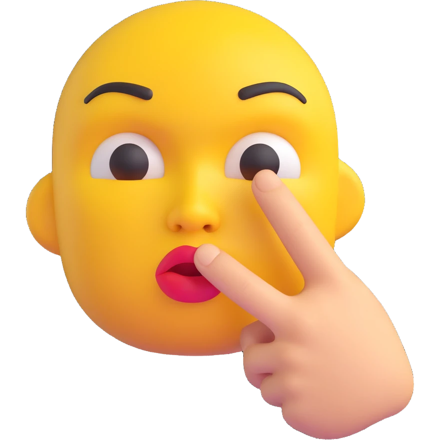 3D emoji of a yellow face with pursed lips and finger up, 'shush' expression emoji