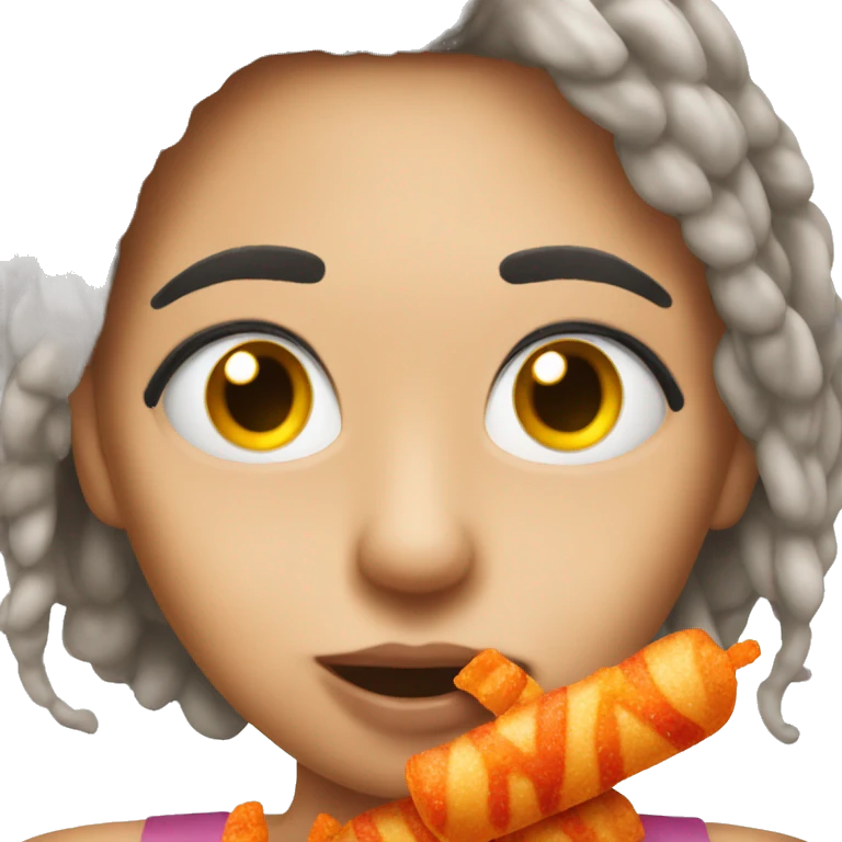 emoji with eyelashes and long nails eating hot cheetos emoji