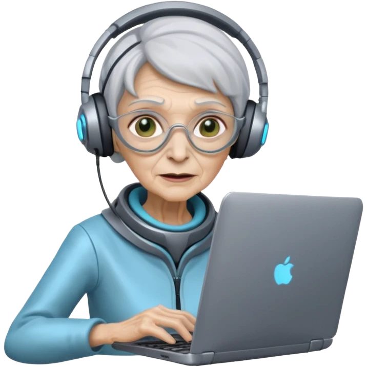 old lady alien with only gaming laptop. emoji