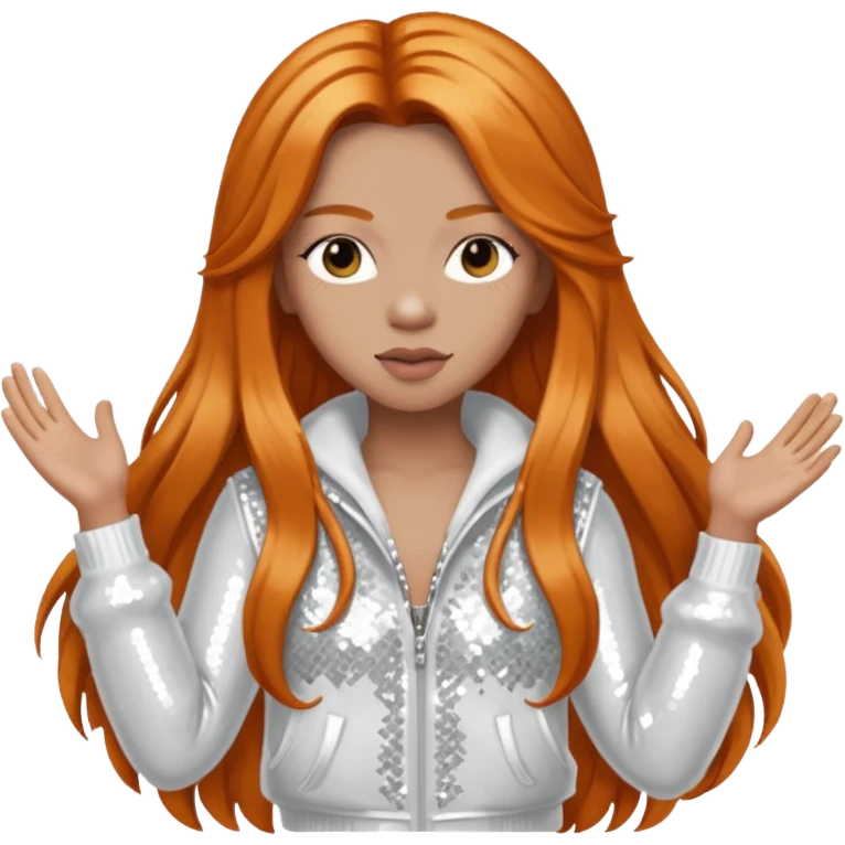 Ice Spice, Rapper (b.2000) with long ginger hair, ivory tour sequin outfit emoji