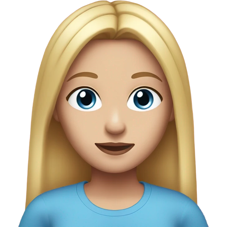  girl with long straight blonde hair, blue eyes, she wear so much make-up, has a pink t-shirt emoji