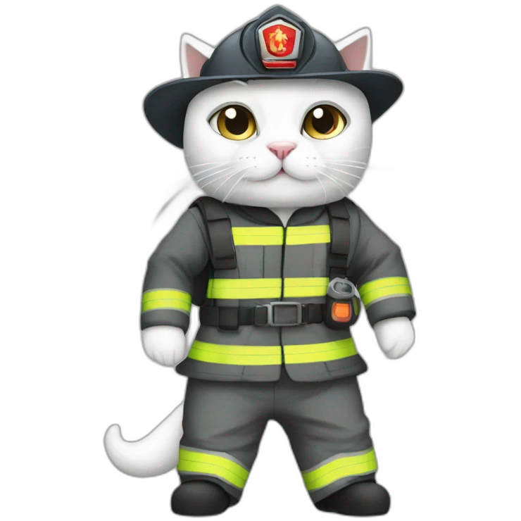White cats fullbody wear firefighter uniforms emoji