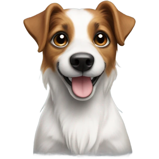 long hair jack russell dog with a black spot on its back  emoji