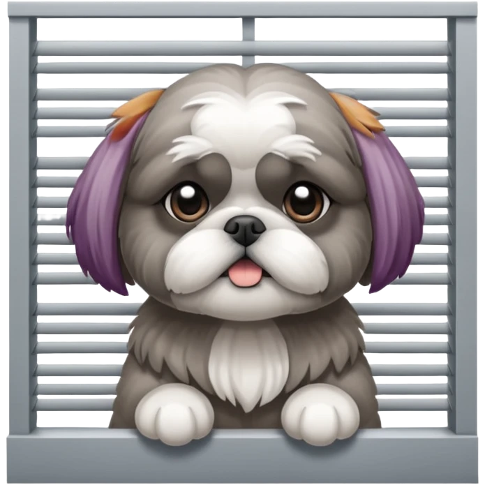 cute all grey shih tzu BEHIND A WINDOW WITH BLINDS AND PEEKING THROUGHT THE SLATS emoji