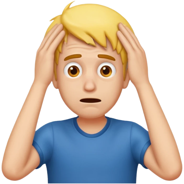 A silly guy worried with his hands on his head emoji