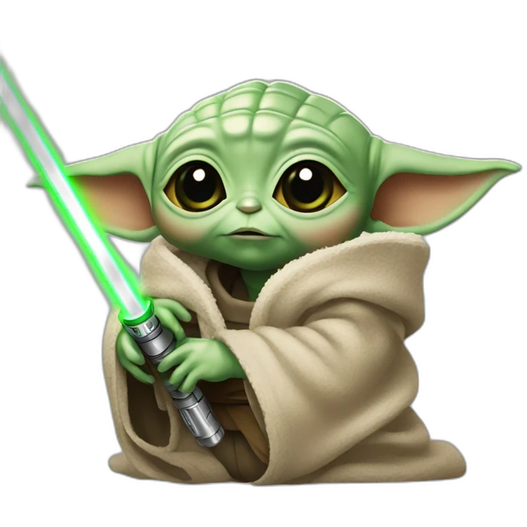 Baby yoda with lightsaber emoji
