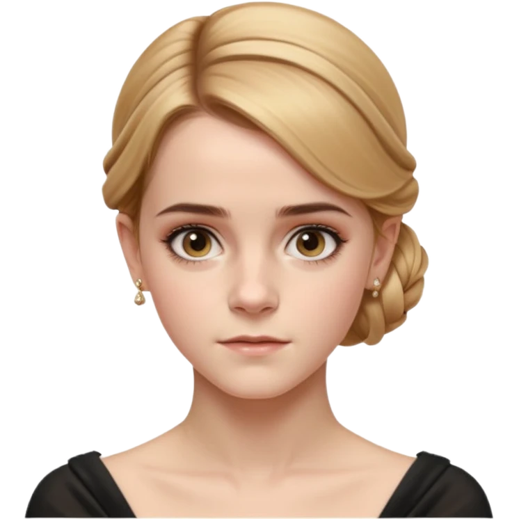 Cinematic Emma Watson Realistic Rococo Portrait, depicted with lifelike skin texture, subtle rosy undertones, and soft natural lighting that enhances the gentle contours of her face. Her intricately detailed golden blonde hair is elegantly styled in an updo, emoji