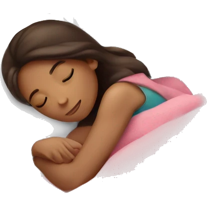 Brunette girl sleeping on side with pink blanket emoji