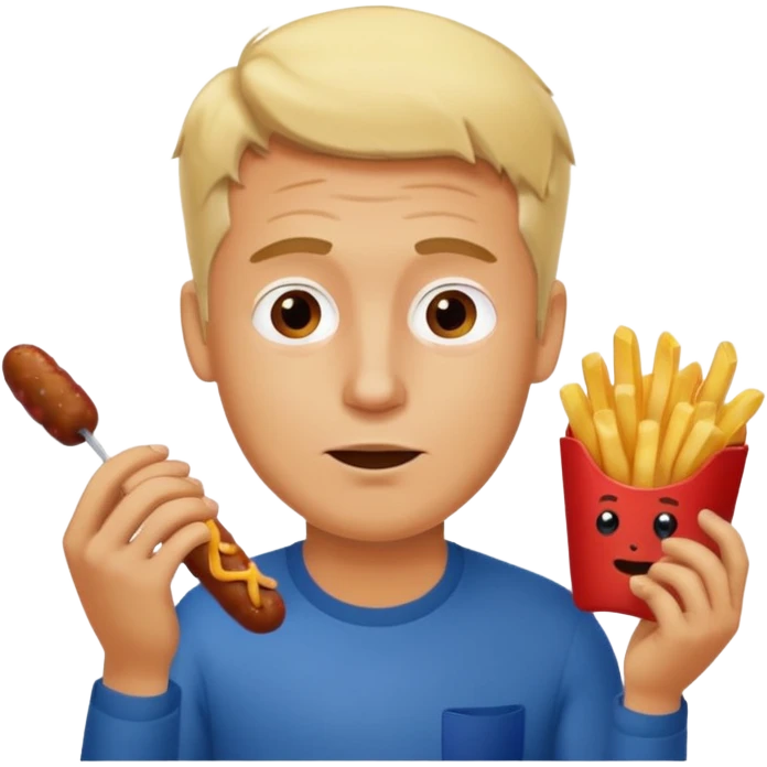 Hombre Rubio con una salchipapas pero la salchicha está quemada emoji