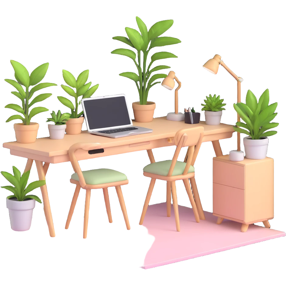 beautiful minimalist girl aesthetic bedroom with soft colors, organized desk, plants, and clean lines emoji