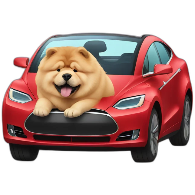 chow chow in a tesla car emoji