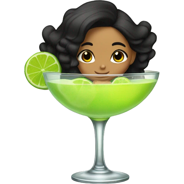 Tan girl black hair sitting in margarita glass with limes around it  emoji