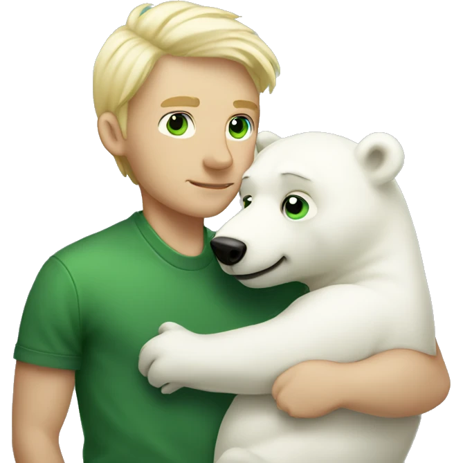 Blonde man with green eyes and no facial hair kissing a polar bear emoji