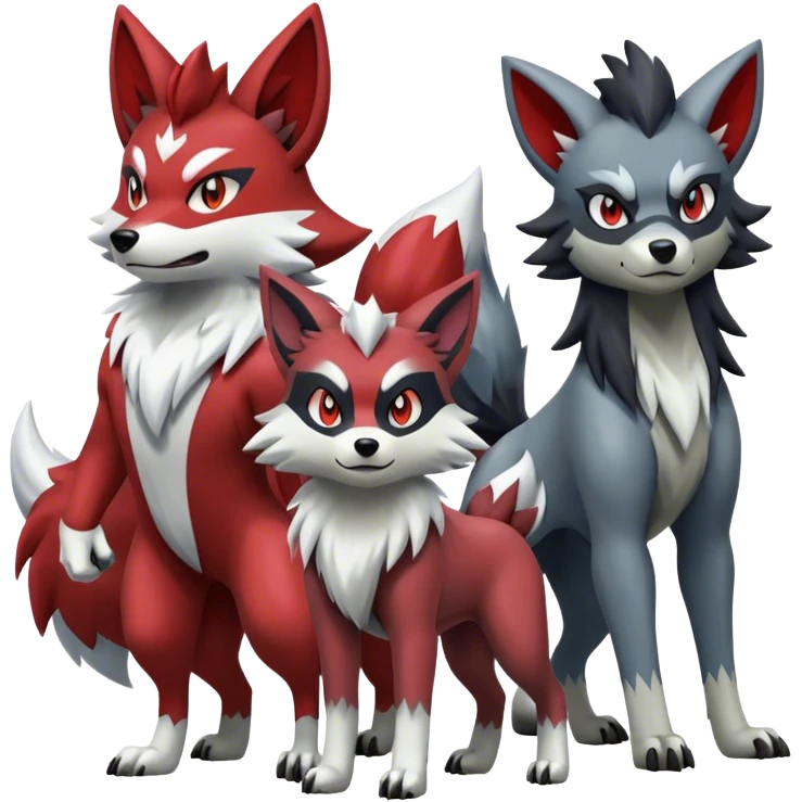 Lycanroc-Zoroark-Mightyena-Zorua full body emoji