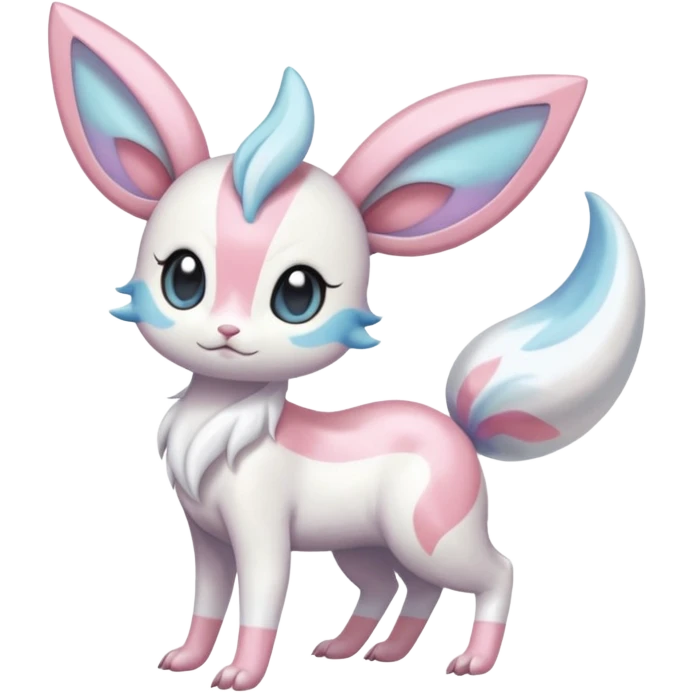 Shiny iridescent white albino Meloetta-Sylveon-Espurr-Palkia-Chinchilla-fusion-animal-hybrid-creature, full body  emoji