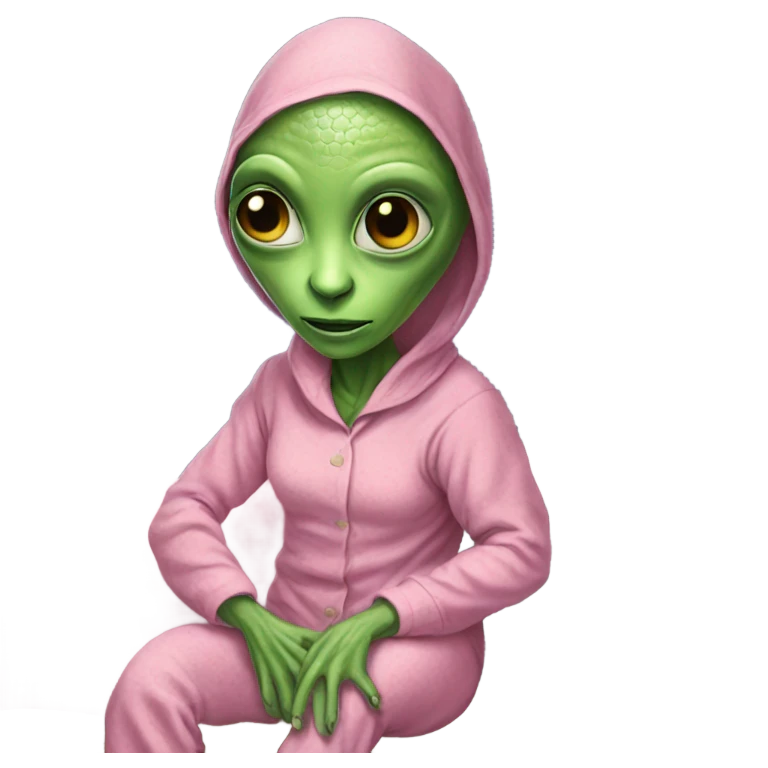 Reptilian alien woman, in pink in pajamas, to bed emoji