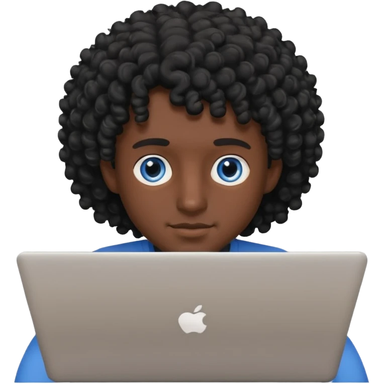 мужчина с черными кудрявыми волосами и серо-голубыми глазами с ноутбуком emoji
