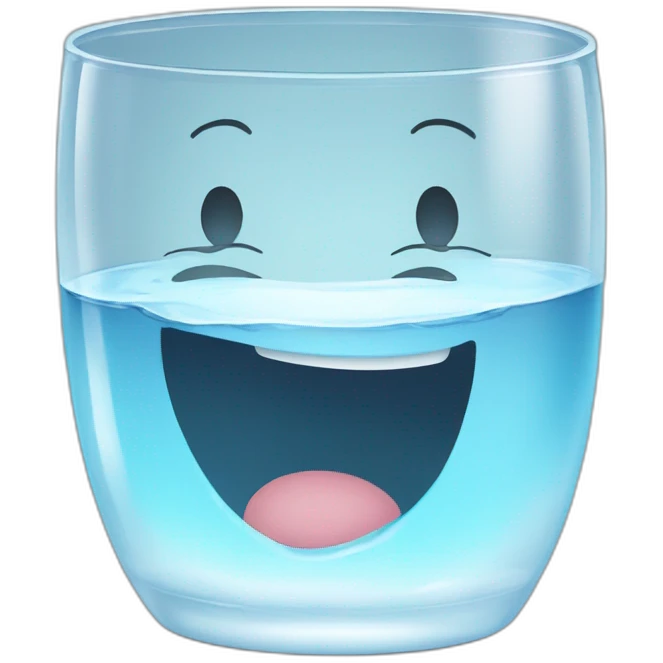 half empty glass of water with happy smile emoji