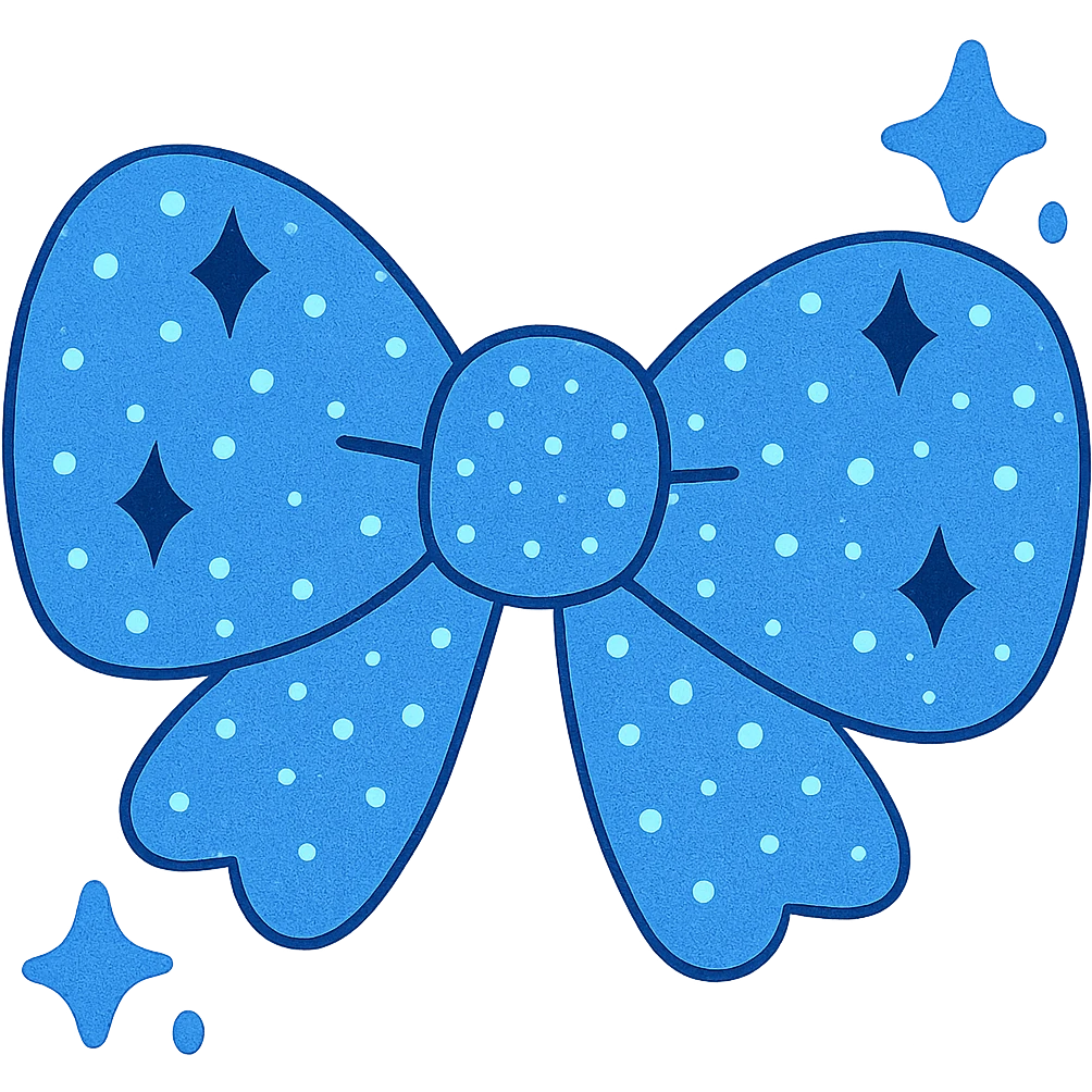 Make the glittery bow blue, keep it sparkling and decorative with no background. The style should emphasize the glittery and sparkling texture with a vibrant blue color, maintaining a decorative and festive look. emoji