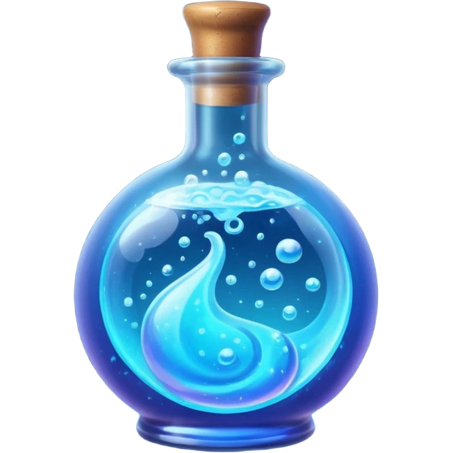 glowing blue neon magic potion, in a round glass bottle  emoji