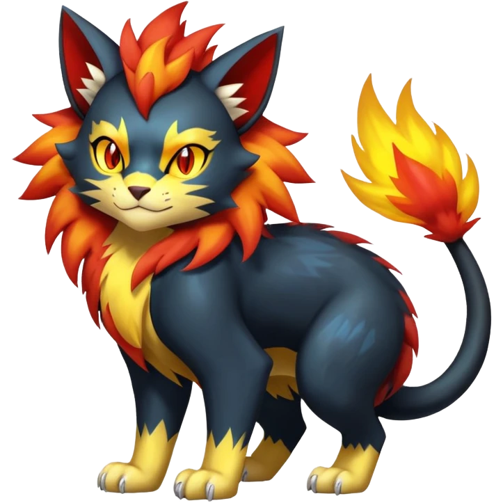 Shiny Exotic Luxray-Torracat-Pyroar-Fakémon-hybrid-creature (full body)  emoji