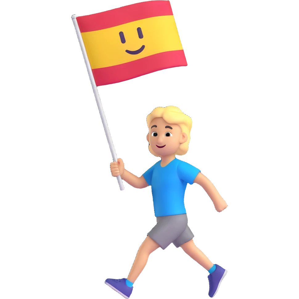 happy runner waving a flag that says 'emojiland' emoji