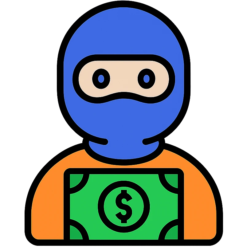 A boy in a balaclava with money emoji