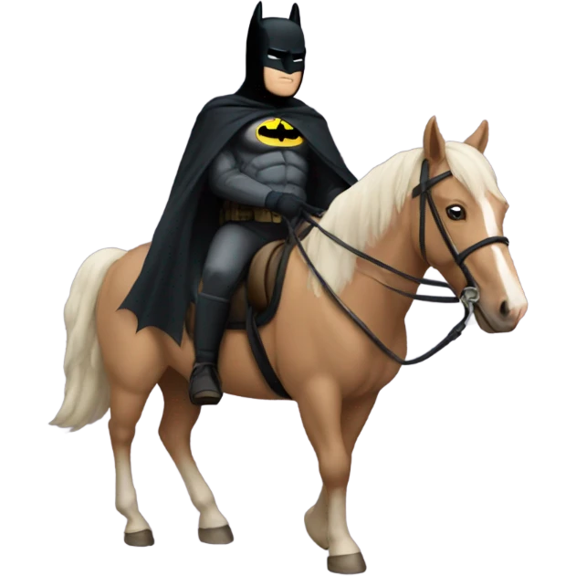 Matthew riding a horse while wearing a Batman suit emoji