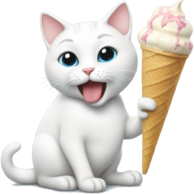 White cat eating ice cream emoji