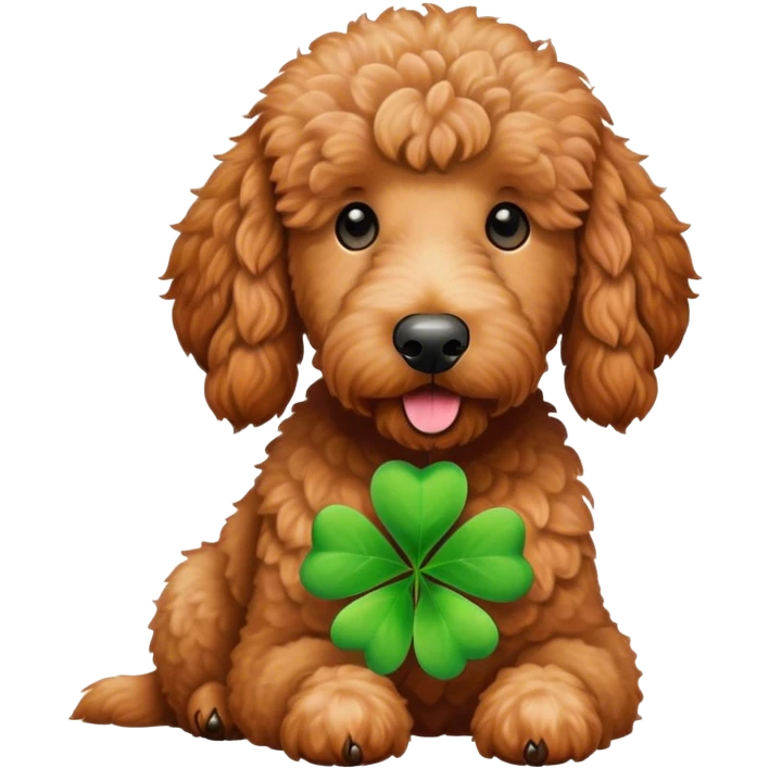 Large male Red golden doodle with green clover  emoji