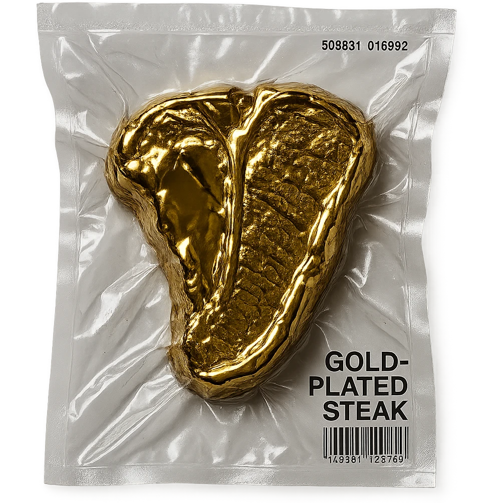 gold-plated steak, very glossy emoji
