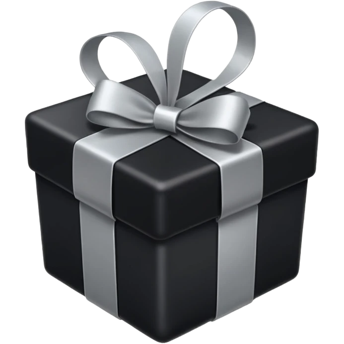 black present with a silver ribbon, simple, apple emoji style, no text emoji