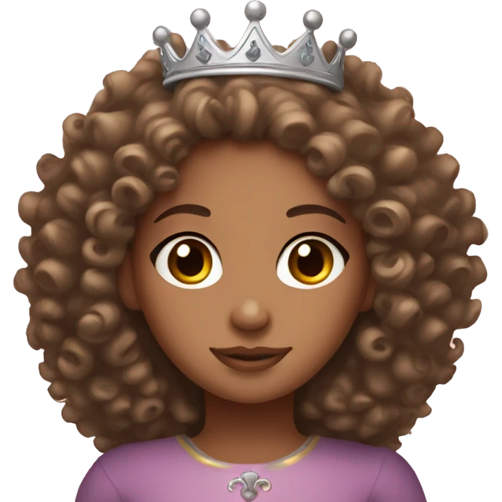 curly haired mixed girl with brown eyes with princess crown emoji