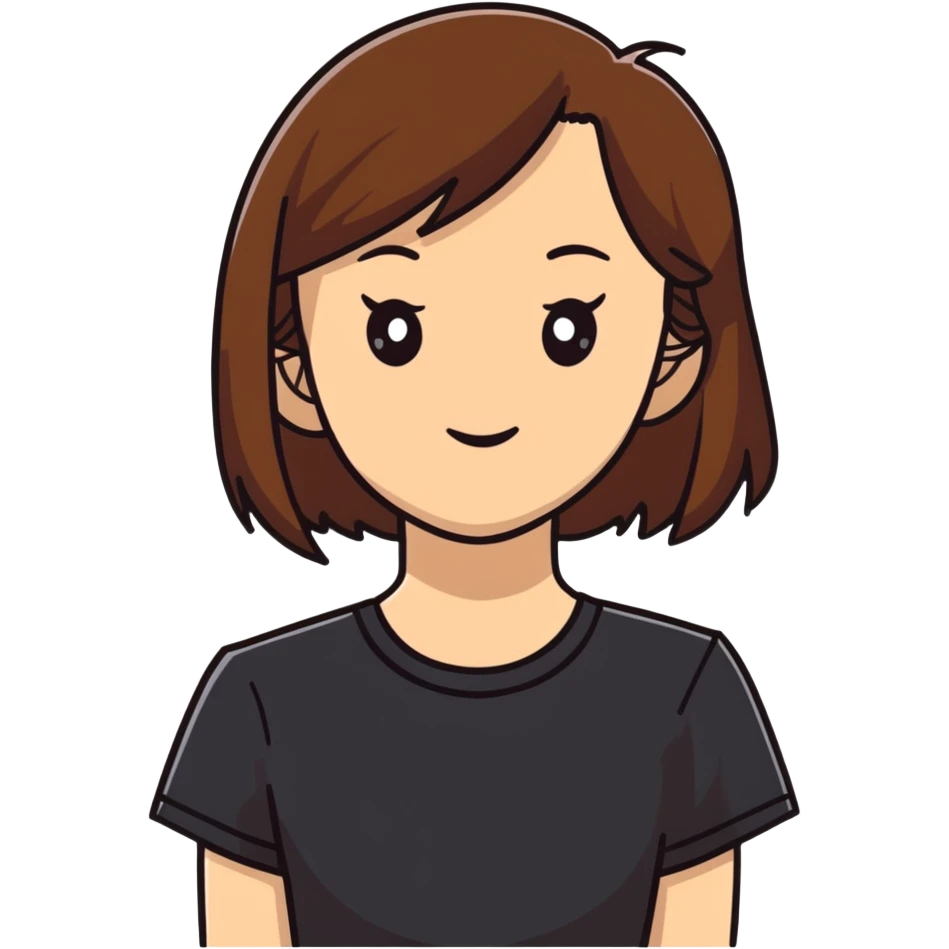Brown straight-haired girl wearing black top emoji
