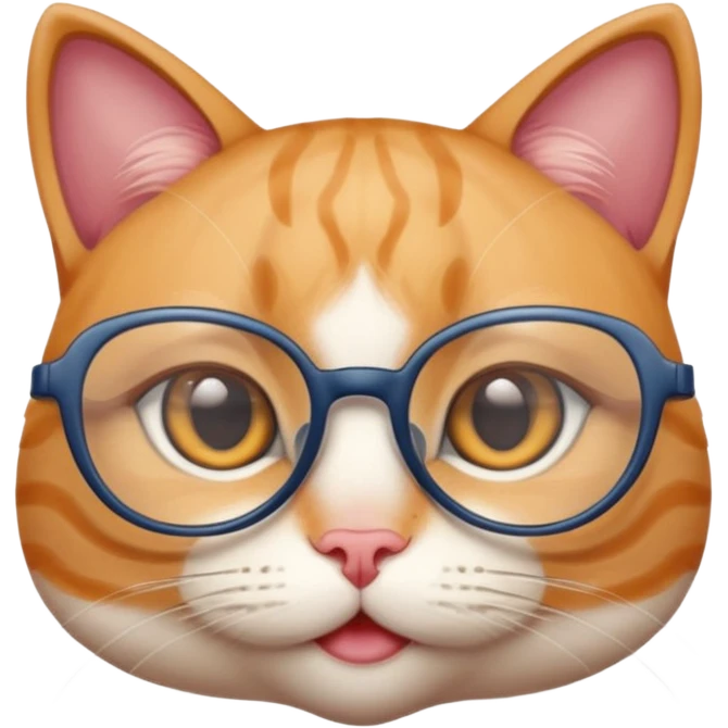 cute girl cat with big, super thin-framed glasses emoji
