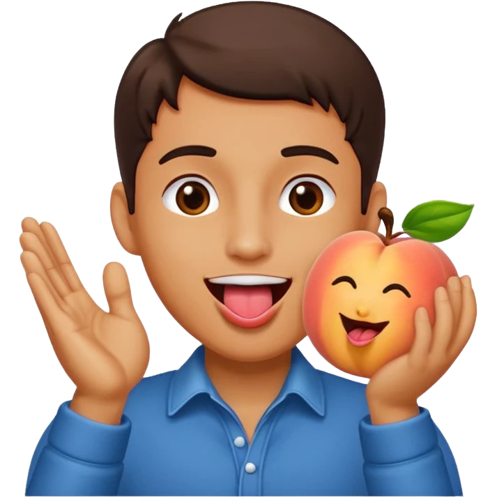 Generate me a dude clapping a peach with his tongue out happily  emoji