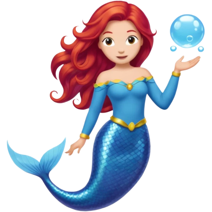 Bubbles the Mermaid from The Wiggles with light skin, long red hair, icy blue outfit emoji