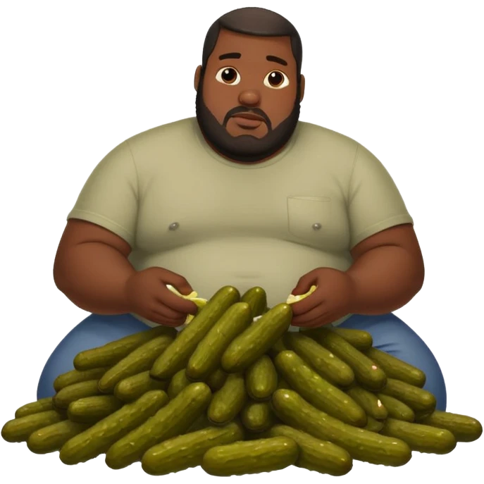 Big black man eating a huge wet pile of pickles that look like long fat Brown penises emoji