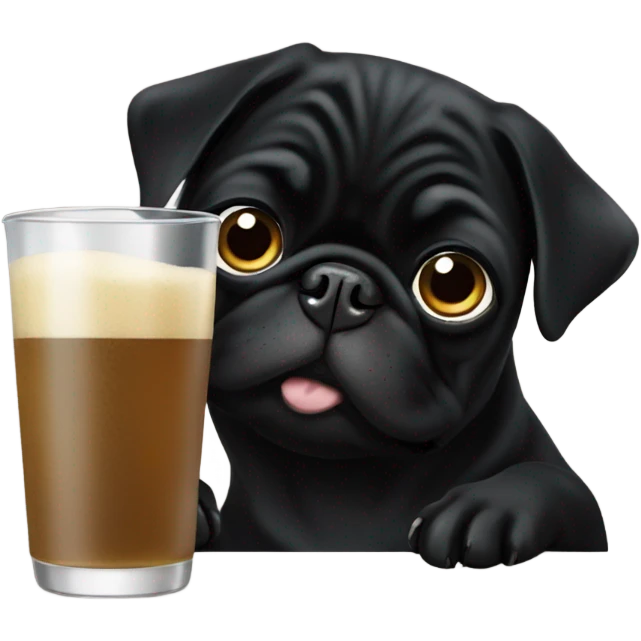 Black pug drinking emoji